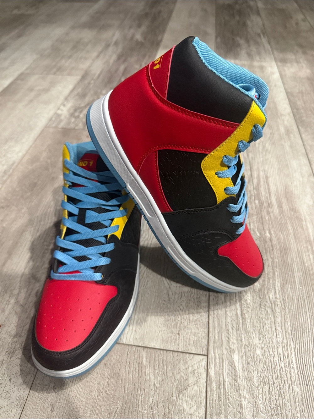 AND1 Slam Mid TPR Men’s Size 8 Colorblock Sneakers Red Black Blue New With Box